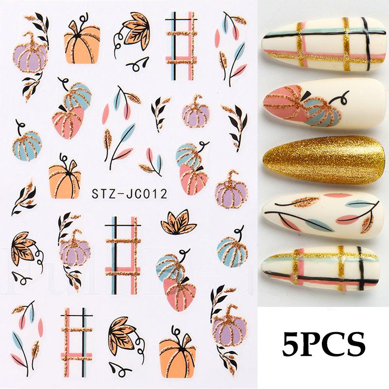 5Pcs Trendy Cartoon Laser Glitter Nail Art Stickers DIY Self Adhesive Nail Art Decorations Pretty Manicure Decals