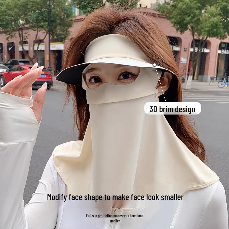 Women's Anti-UV Sun Protection Ice Silk Face Mask, Full Neck Hat for Cycling