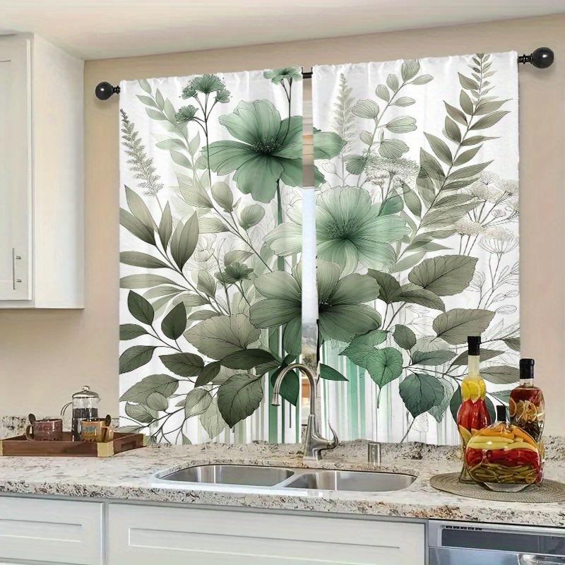 2pc Green plant leaf pattern curtains   polyester fabric   machine washable   suitable for bedroom and living room decoration