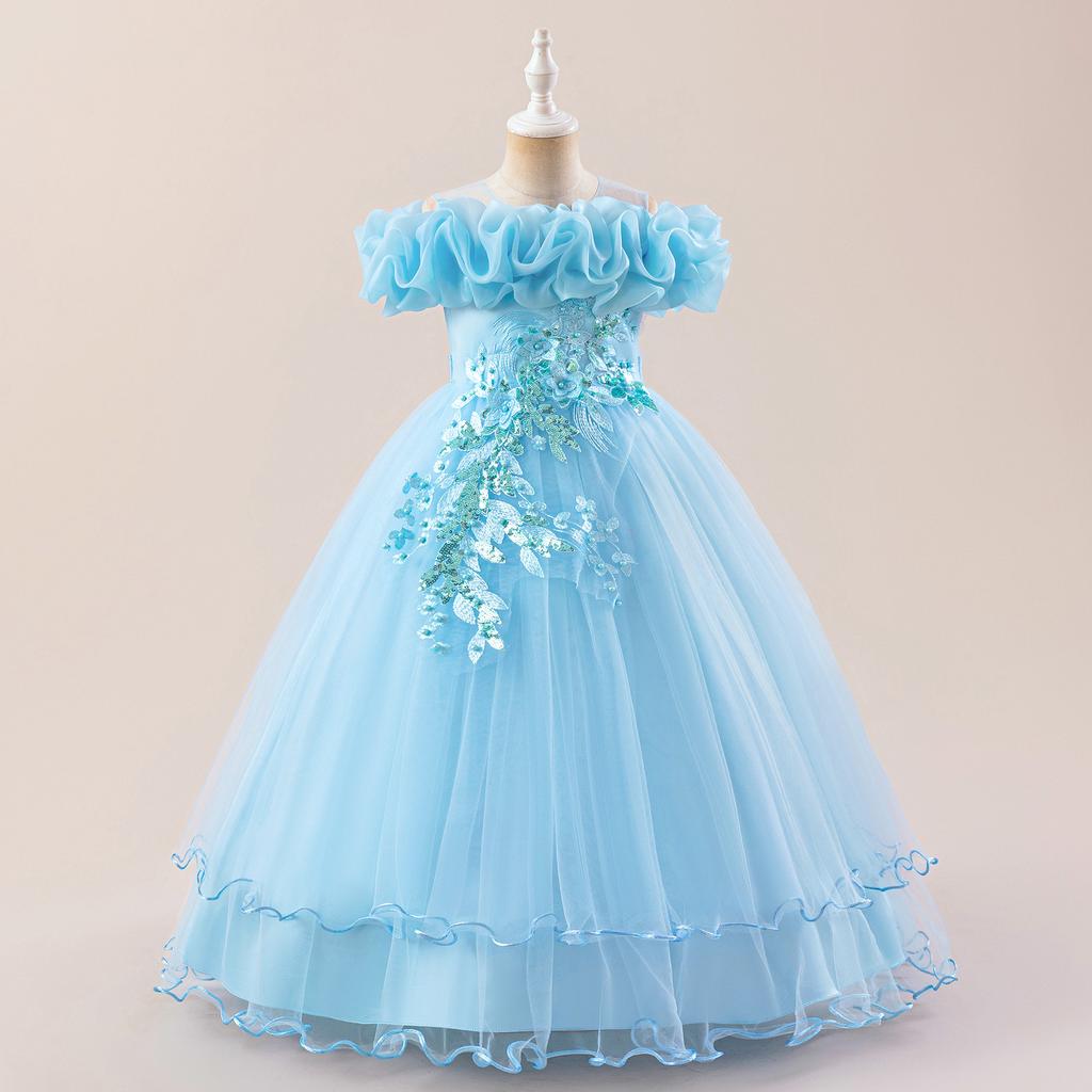 Flower Girl Princess Dress For Weddings Summer Kid Formal Bow Long Gown For School Evening Party Children Dresses ALP-0031