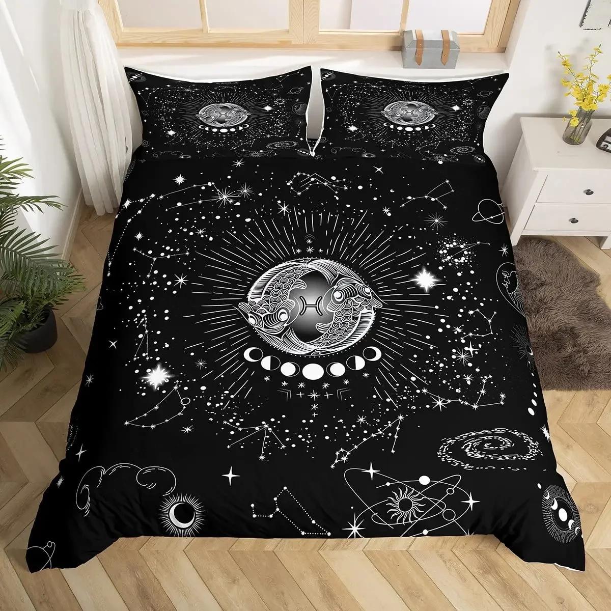 

Twelve Constellation Duvet Cover Set Galaxy Tie Dye Comforter Cover Starry Sky Outer Space Cosmos Bedding Set Twin For Boys Girl EU Single(135x200cm)