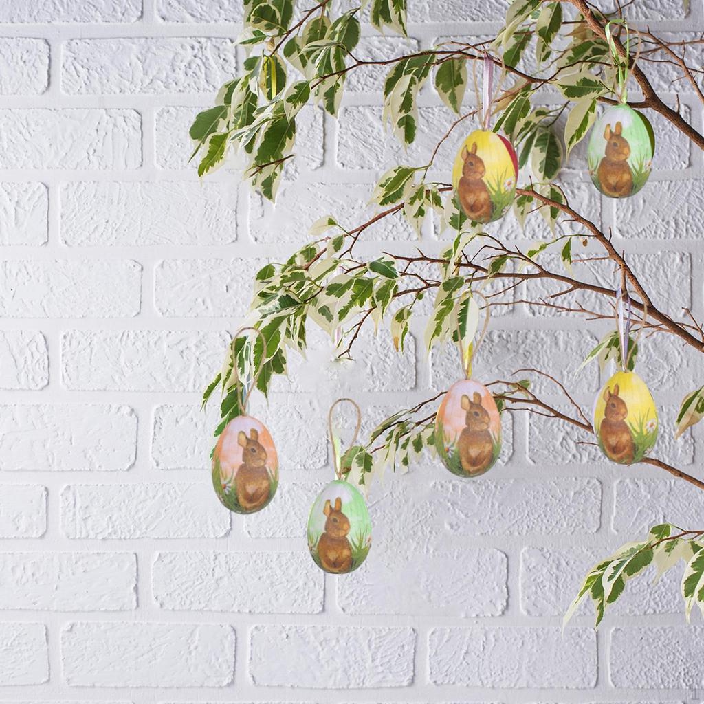 6 Stück Ostereier Dekorationen Bunte Dekoration Freund Geschenke Partygeschenke mit Korb zum Aufhängen