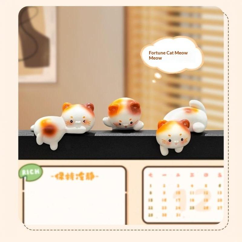 Cute Cat Figurine Mini Kitten Ornament Cartoon Animal Desktop Decor For Computer Monitor Edge Office Home Display Gifts