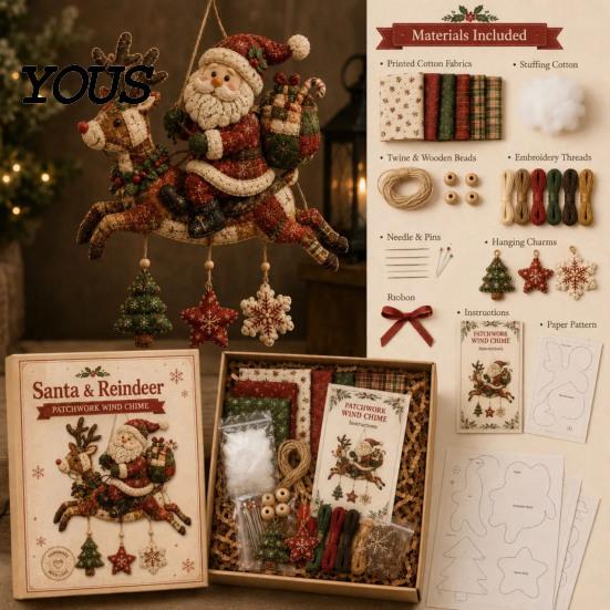 Bastelsets für Erwachsene DIY Patchwork-Weihnachts-Windspiel-Set, Handgemachtes Patchwork-Stoff-Nähbasteln Feiertags-Kunstbedarf Erwachsene, Winter-Saisonal