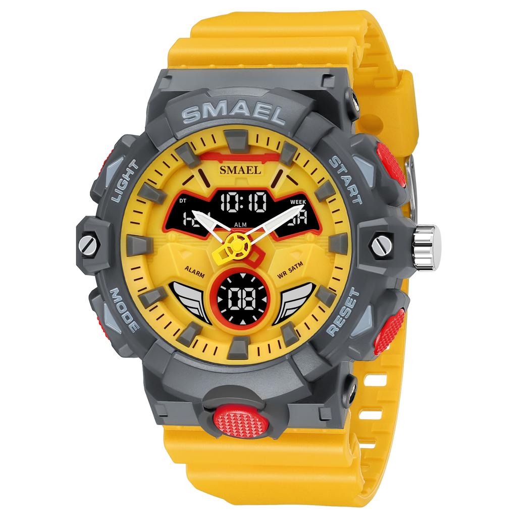 SMAEL 8085 Fashionable Digital Double Display Diver Watch with Alarm & Luminous 50 Bar Waterproof Day/Date Sport Outdoor Unisex