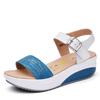 Summer Sandals Women's Genuine Leather Slope Heel Sandals Fish Mouth Thick Sole Elevated Mid Heel Women's Sandals