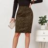 Women Zipper High Waist Chamois Leopard Package Hip Skirt