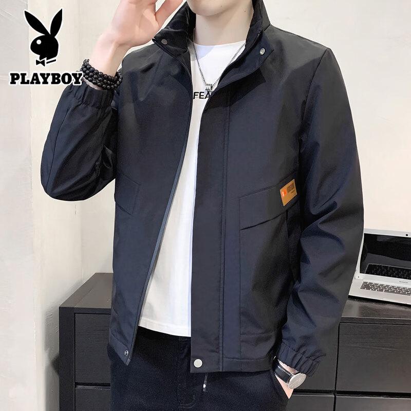 PLAYBOY Men's Stand-Collar Windproof Fleece-Lined Jacket