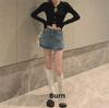 2025 Plus Size Spicy Retro A-line Denim Mini Skirt - High Waist Summer Skirt Pants for Women