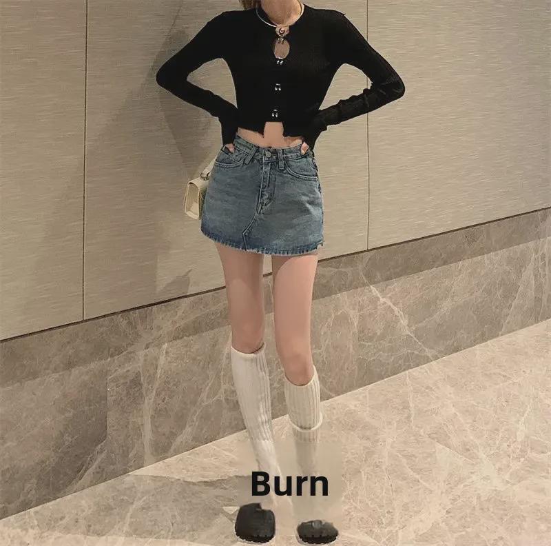 2025 Plus Size Spicy Retro A-line Denim Mini Skirt - High Waist Summer Skirt Pants for Women
