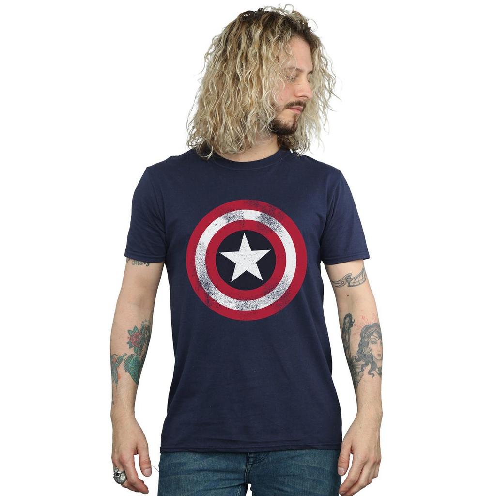 Marvel Mens Captain America Distressed Shield T-Shirt