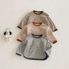 Korean Style Striped T-shirt for Girls - Trendy Spring Layered Color Block Design
