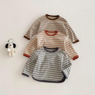 Gestreiftes T-Shirt im koreanischen Stil für Mädchen - Trendiges Frühjahrs-Farbblock-Design zum Schichten
