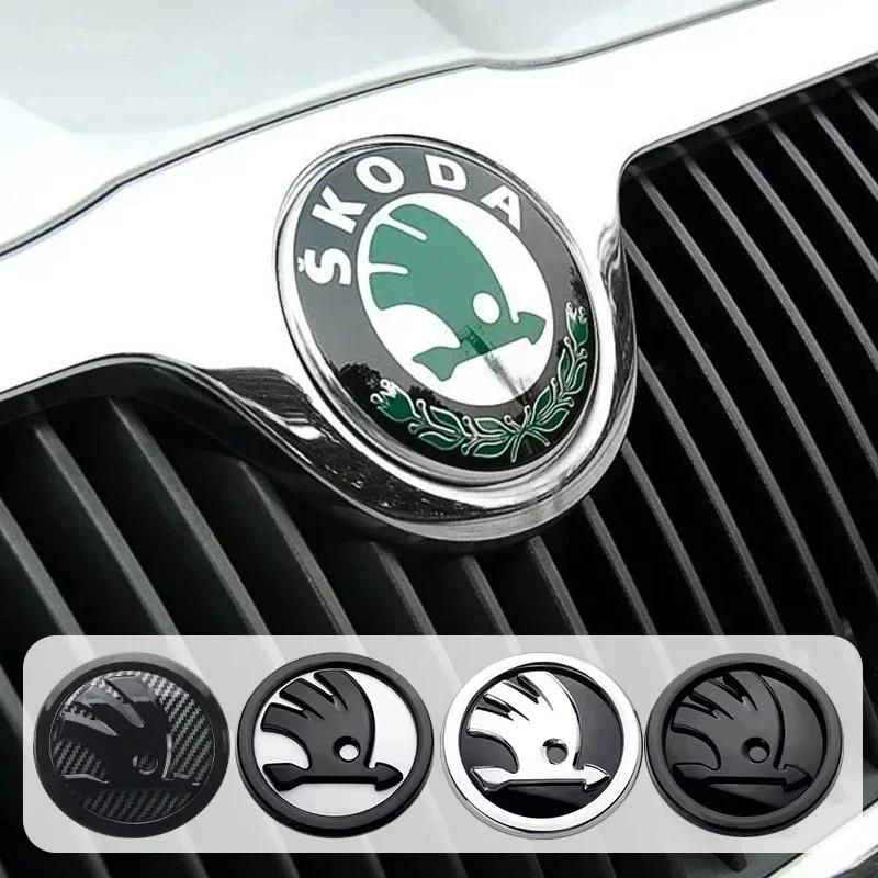 Car Emblem Badge Front Hood Trunk Sticker Decoration For Skoda Octavia Rapid Kodiaq Karoq Enyaq RS Yeti Scala Fabia Kamiq Superb