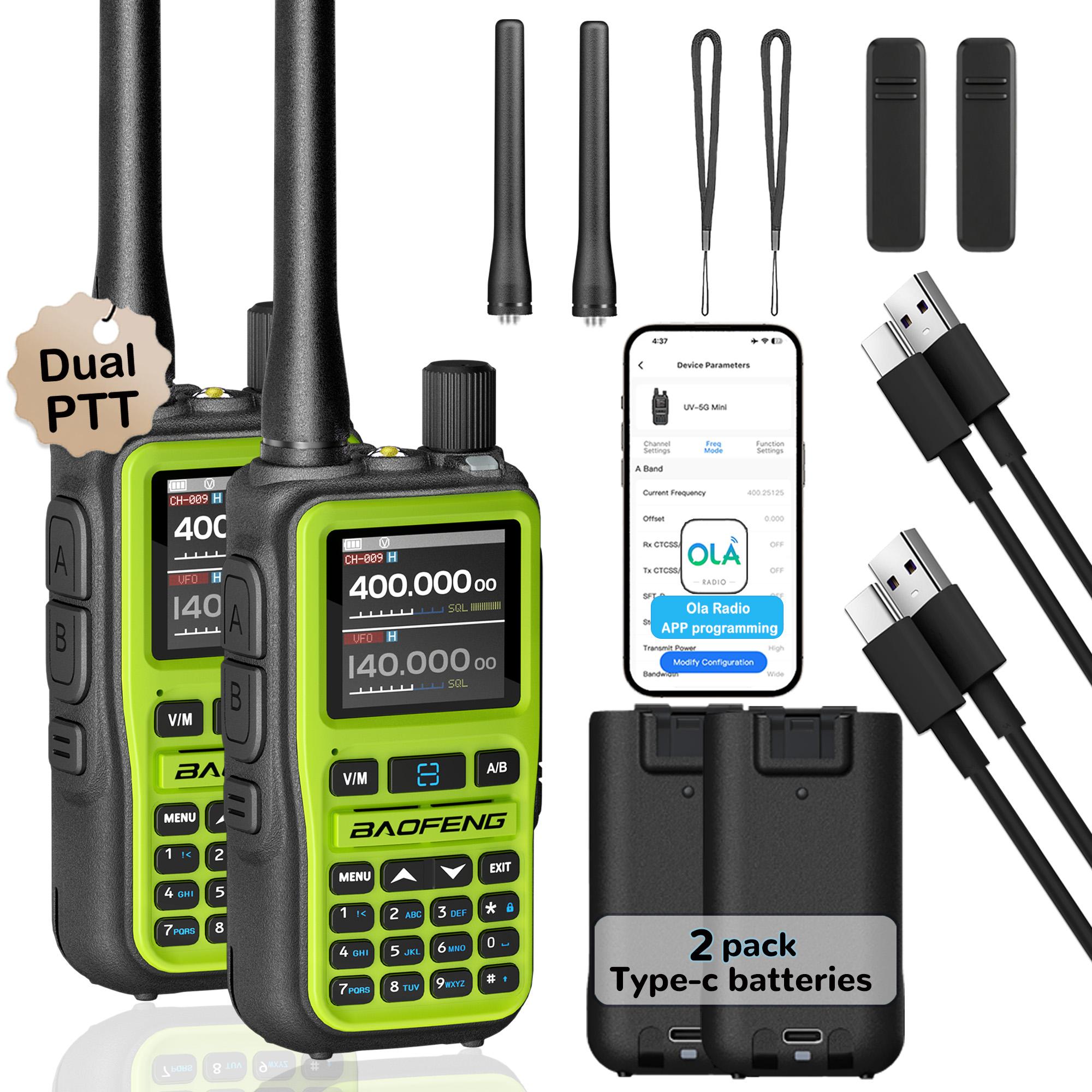 2 Pak BAOFENG UV-5R Mini Dubbelband Portofoon (5W/999CH) - Bluetooth APP Programmering, NOAA Waarschuwing, Type-C Snelladen USB Plug