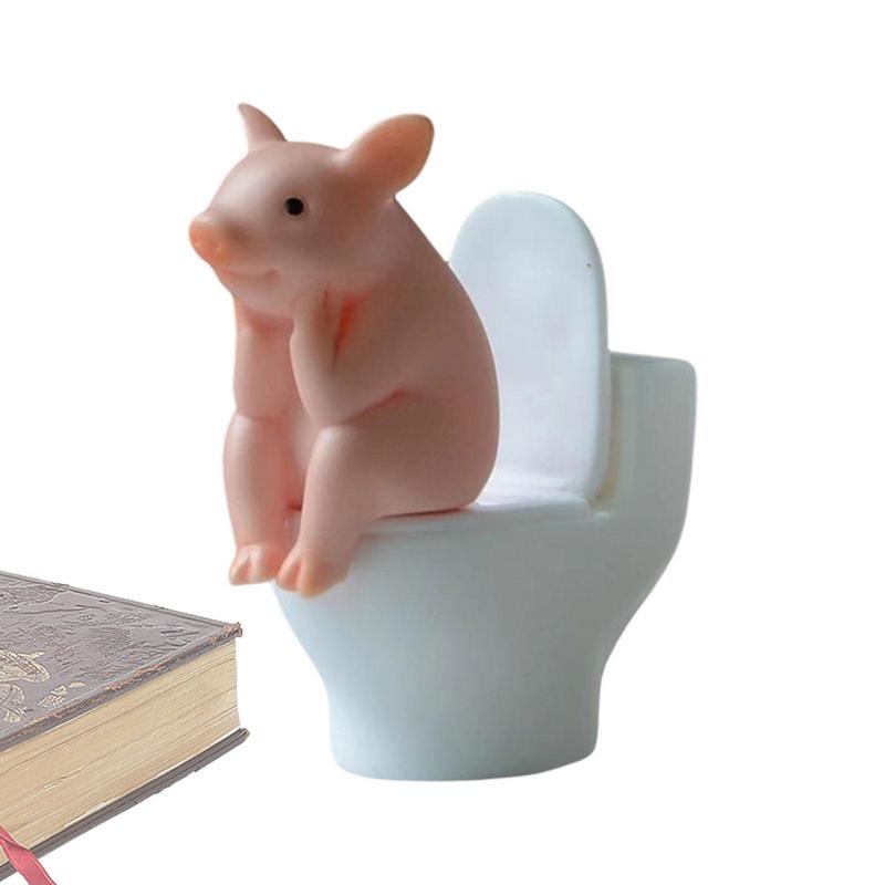 Cartoon Pig Desktop Ornaments Pig Sitting On Toilet Piggy Figurine Miniature Animal Creative Toy Kids Gift Desktop Decoration