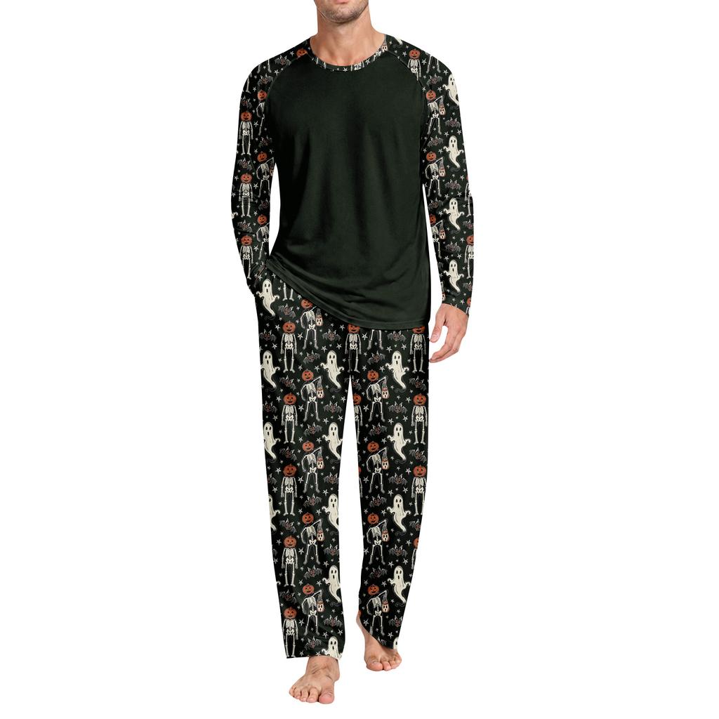 Herren Halloween Pyjama-Set mit langärmeligem Oberteil und langer Hose, lässig, bequem, Nachtwäsche