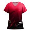 Women's Fashion Printed Short Sleeve V Neck Pattern Tops Pocket Working T-shirts