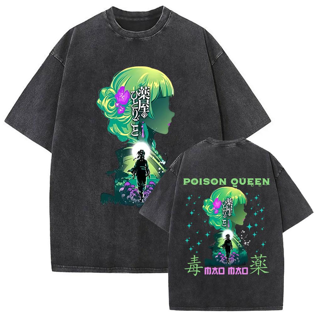 Gewaschenes Vintage Japanischer Anime The Apothecary Diaries Maomao Doppelseitiger Druck T-Shirt Herren Damen Freizeit Kawaii Lustige T-Shirts