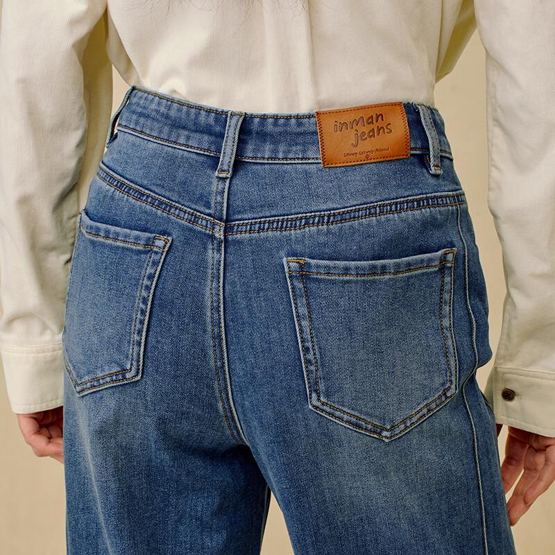 INMAN Vintage Washed Fleece-lined Straight-leg Jeans