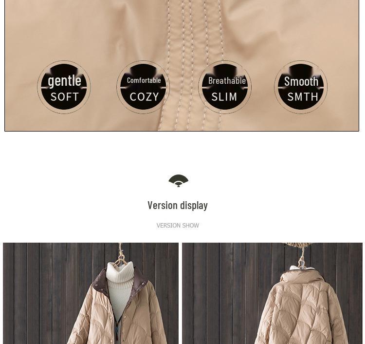 Women's Mid-Length Retro Chic Lightweight Down Jacket - Auspicious Clouds Stand Collar Design