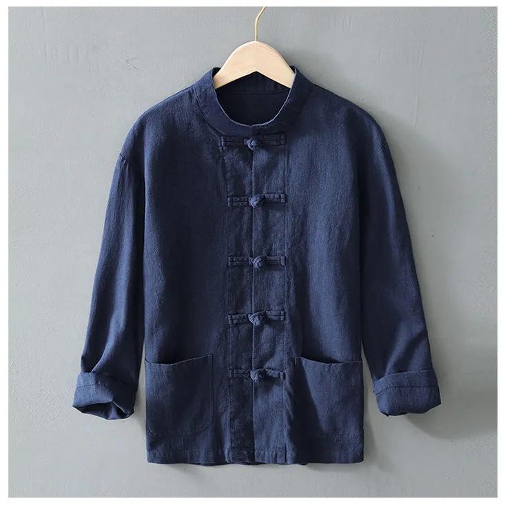 Men's Chinese Buttoned Cotton-Linen Shirt Jacket: Casual Tang Suit, Loose Ancient-Style Hanfu, Large Size, Middle-Aged Top