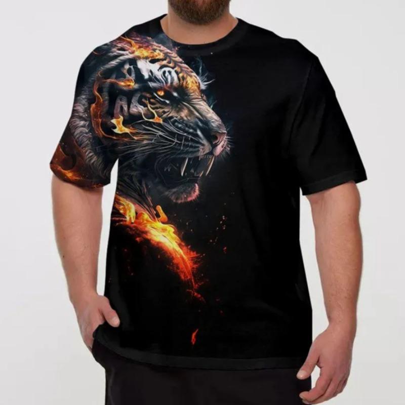 3D Printed Cool Tiger T-Shirt for Men Animal Pattern Tees Summer Street Short Sleeve Round Neck Tops Fashion T Shirts