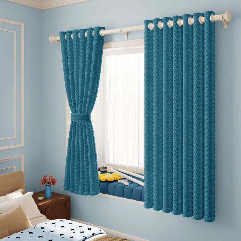 

Flannel Quilted Blackout Curtains Heavy Duty Noise Reducing Thermal Insulated Drapes Blackout Curtains for Bedroom Living Room 1PC-W120xH100cm синій