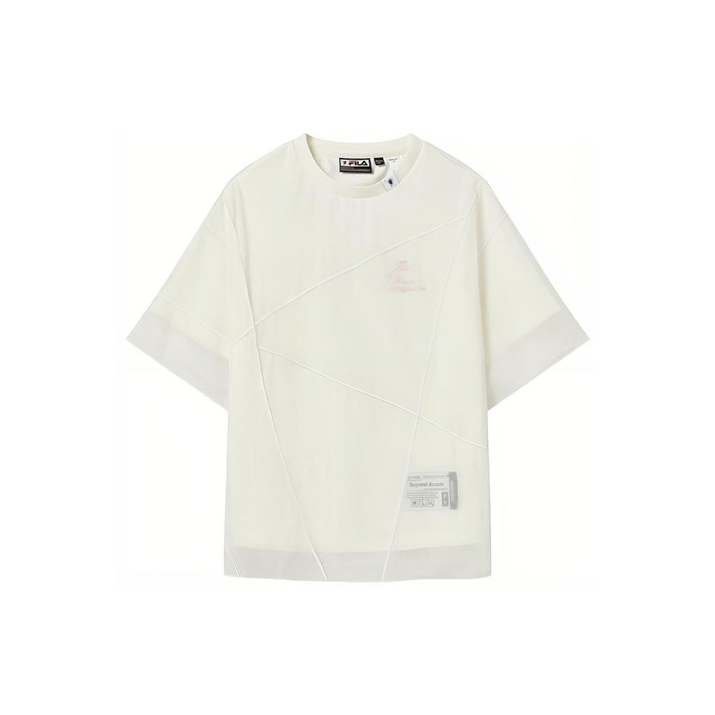 Fila X MIHARA YASUHIRO Loose Spliced Letter Print Casual Short Sleeve T-Shirt Women Tops Coconut-White F11W233101F-IV