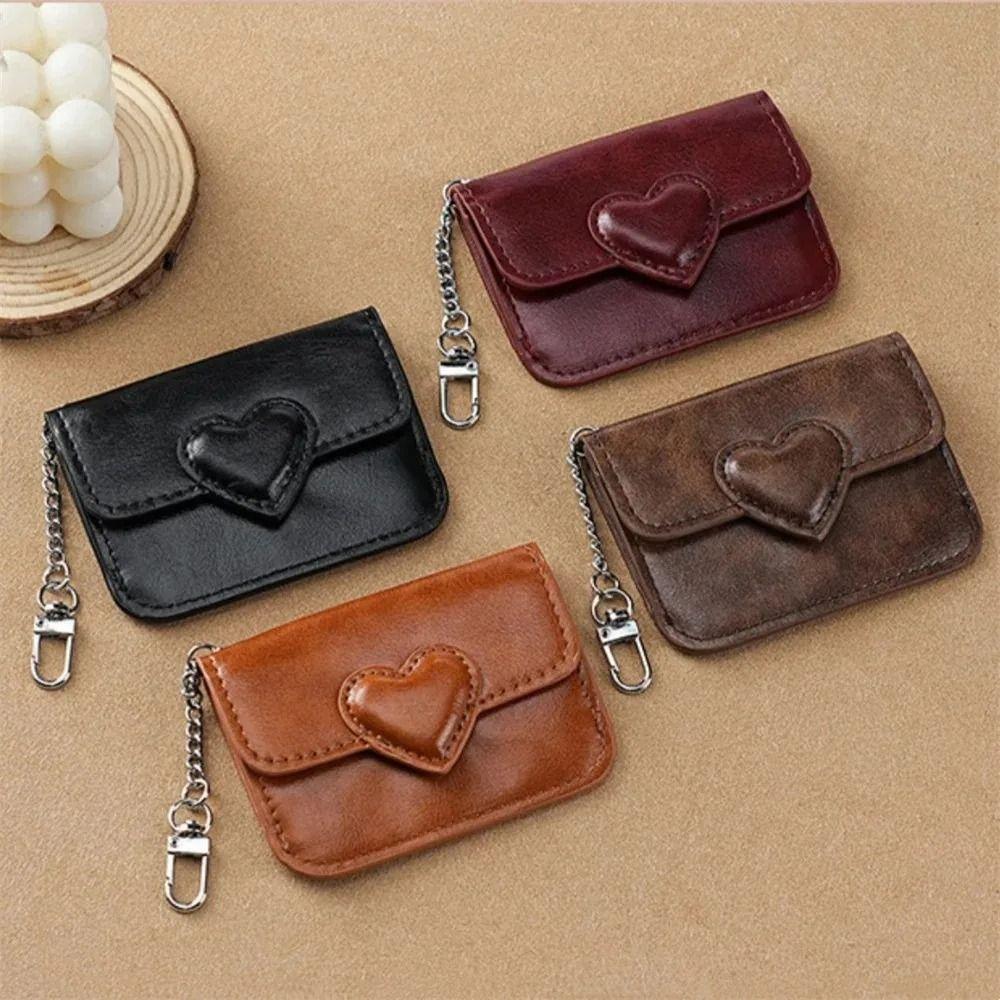 PU Leather Card Holder Heart Shaped Small Wallet Cute Car Key Chain  Women