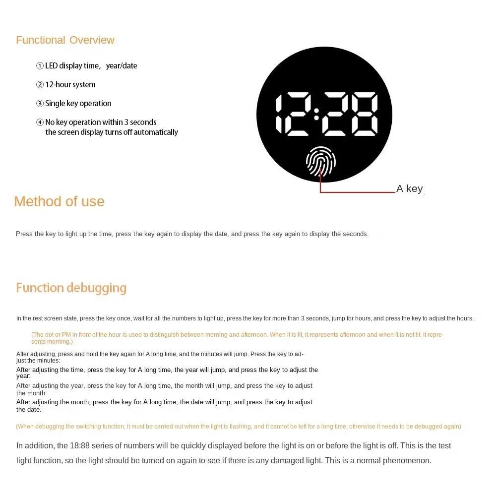 Fashionable Car-mounted LED Electronic Dial Round Alloy Touch Night Light Creative Digital Alarm Clock.
