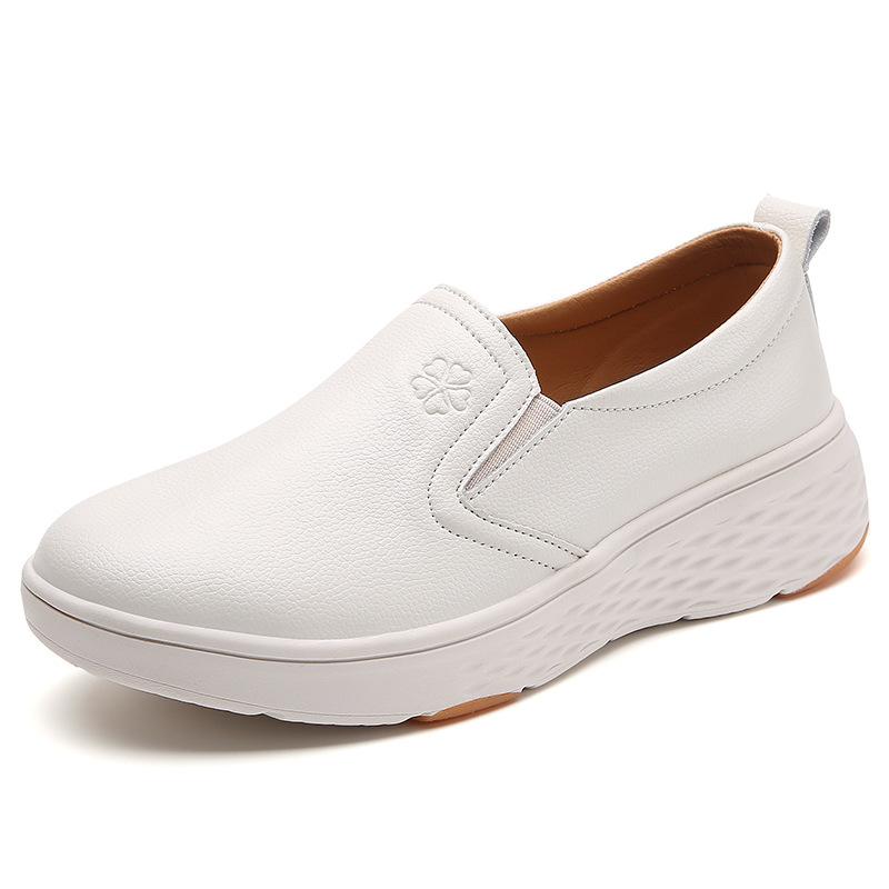 Slip-on Women Loafers PU Leather Waterproof Casual Shoes Non-slip Walking Shoes White Nurse Shoes