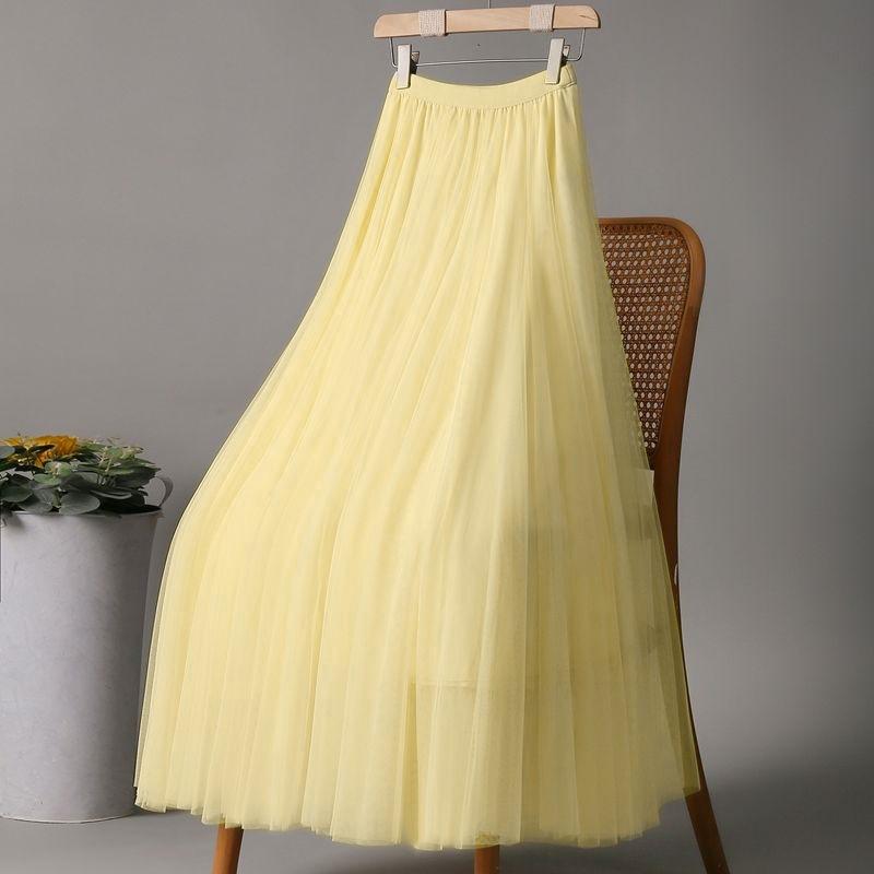 Netzrock für Damen, elastisch, hohe Taille, einfarbig, langer Rock, eleganter Bubble-Petrol-Rock, atmungsaktiv, bequem, leicht, Ballett-Maxirock für den Sommer