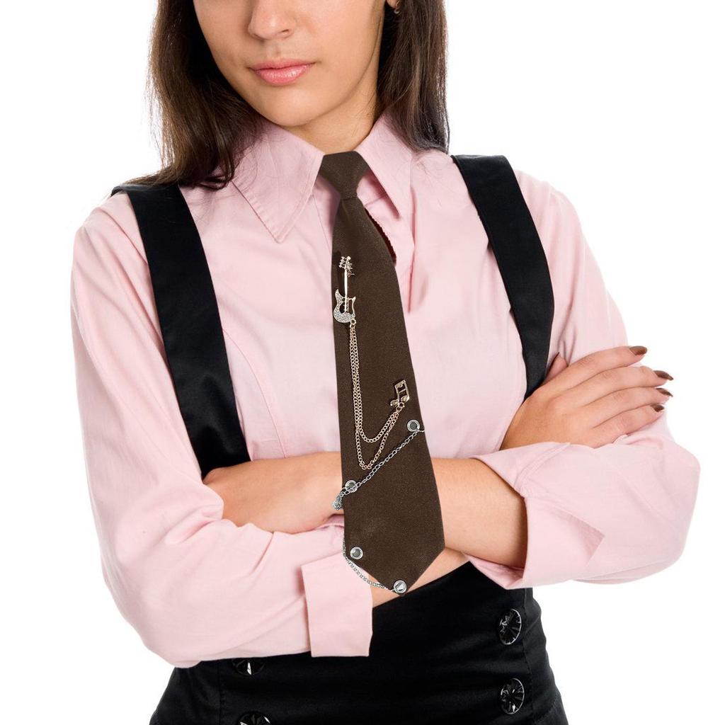 Punk Metal Guitar Chain Tie for Music Lovers and Fashion Enthusiasts Adjustable Pre Tied Necktie for Concerts Parties