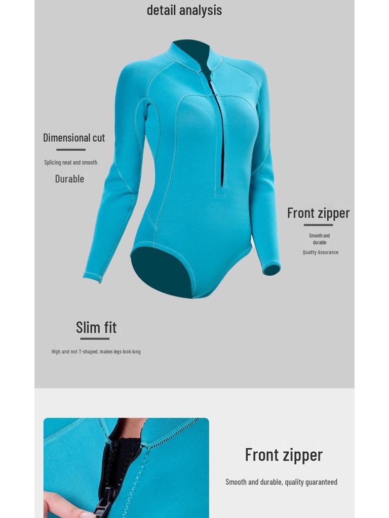 Women's 2mm Wetsuit Bikini: Front Zip Surf & Swim Suit - Warm, Jellyfish Resistant for Winter & Freediving