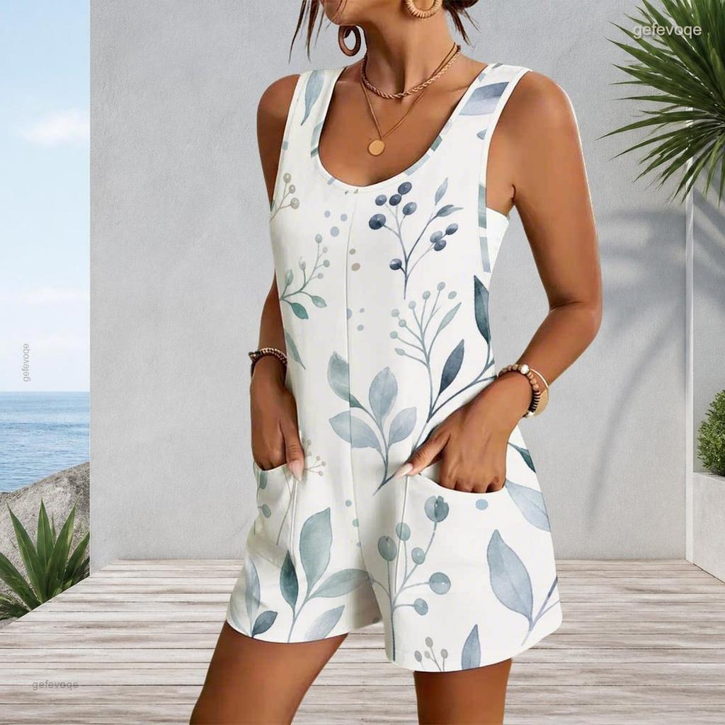 Plus Size Sleeveless Tank Romper With Patch Pockets