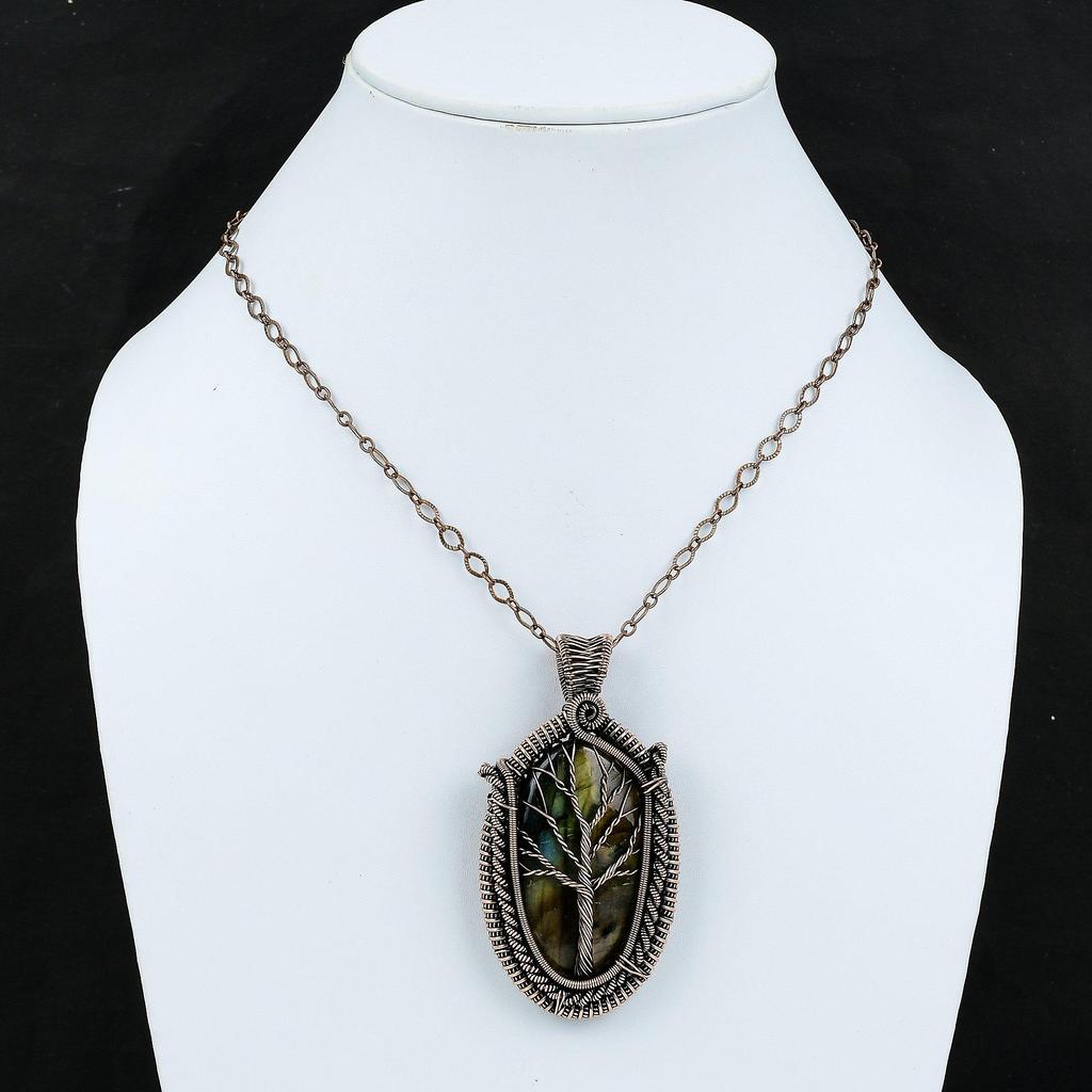 Tree Of Life Labradorite Pendant Copper Wire Wrapped Pendant Original Gemstone Pendant Handmade Copper Jewelry Tree Of Life Jewelry For Gift