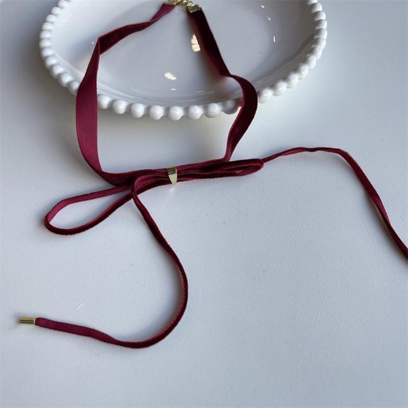 Stylish Long Bowknot Choker Black/Wine Necklace Lady's Trendy Velvety Clavicular Chain Chic Choker Neck Jewelry