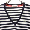 LACOSTE Border Pattern French sleeve V neck T-shirt 36 Navy Women Used