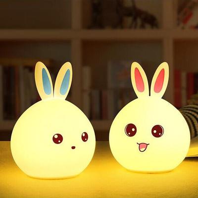 Silicone LED Night Light, Cute Rabbit Nursery Lamp, Tap Control 7-Color Breathing Light for Children, USB Rechargeable