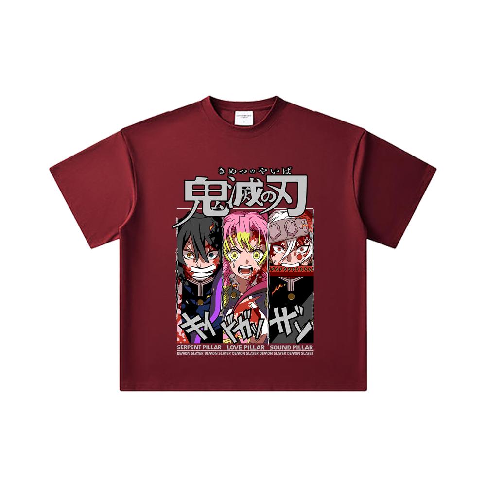 260 GSM Double Yarn 32 Count 100% Cotton Demon Slayer V59 Pillars Print Unisex Heavy Cotton T Shirt
