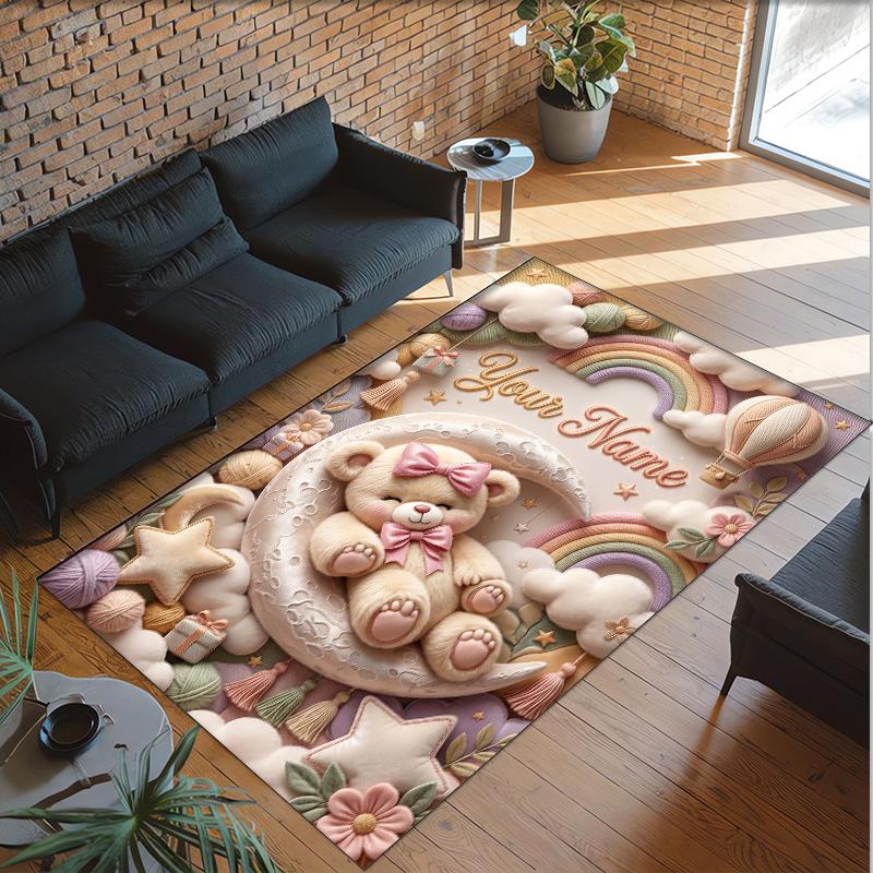 Tappeto in Velluto di Cristallo a Tema Orsacchiotto Tappetino Morbido Personalizzato con Nome Testo Decorazione per la Casa