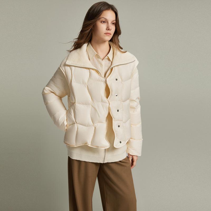 ELLE Lightweight Basic Design Down Jacket With Korean Style Lapel Slimming Warm Two-Piece Set Women outerwear White EY36415