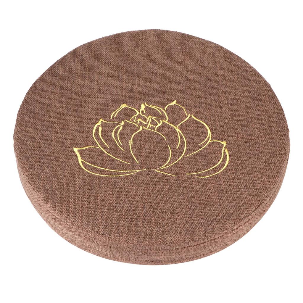 Embroidery Linen Cushion Thickened Round Straw Yoga Mat Home Balcony Seating CushionBrown #1