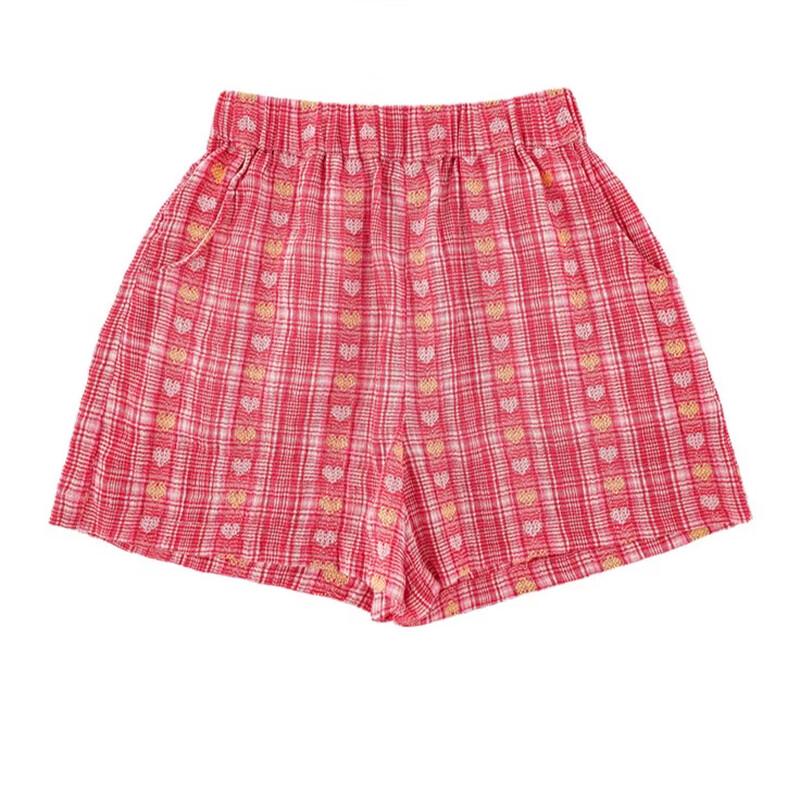 

Girls Cartoon Short Sleeve T-shirt & Plaid Shorts Set 100 cm