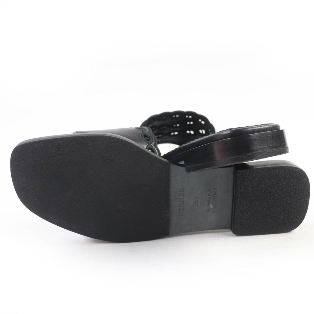 Hermes Sandals Frog Chaine d'Ancre Leather Flats Black Leather Women 36.5 Used