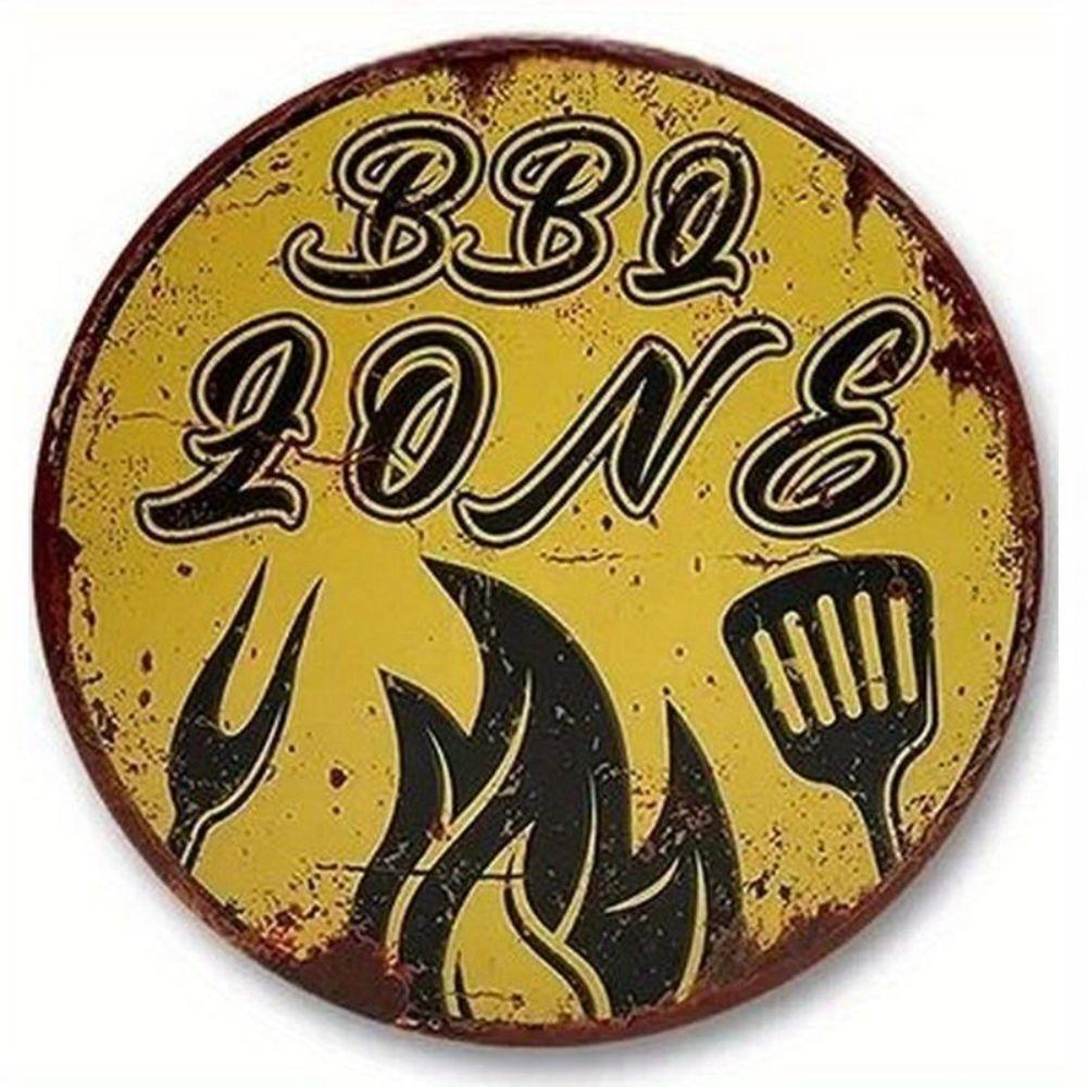 Metal Poster Round BBQ Beer Outdoor Wall Art Decor