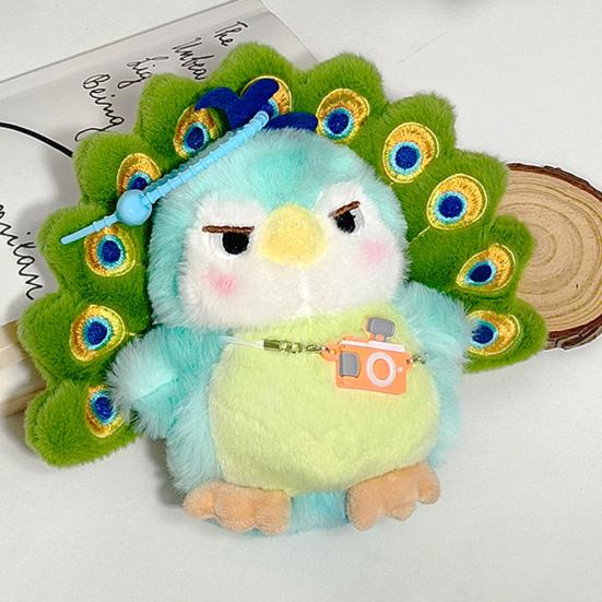 Green Peacock Plush Keychain, Creative Soft Stuffed Animal Backpack Charm, Cute Bag Pendant for Women Girls