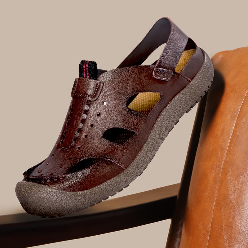 

Мужские кожаные сандалии повседневная обувь летние пляжные сандалии 48 темно-коричневого