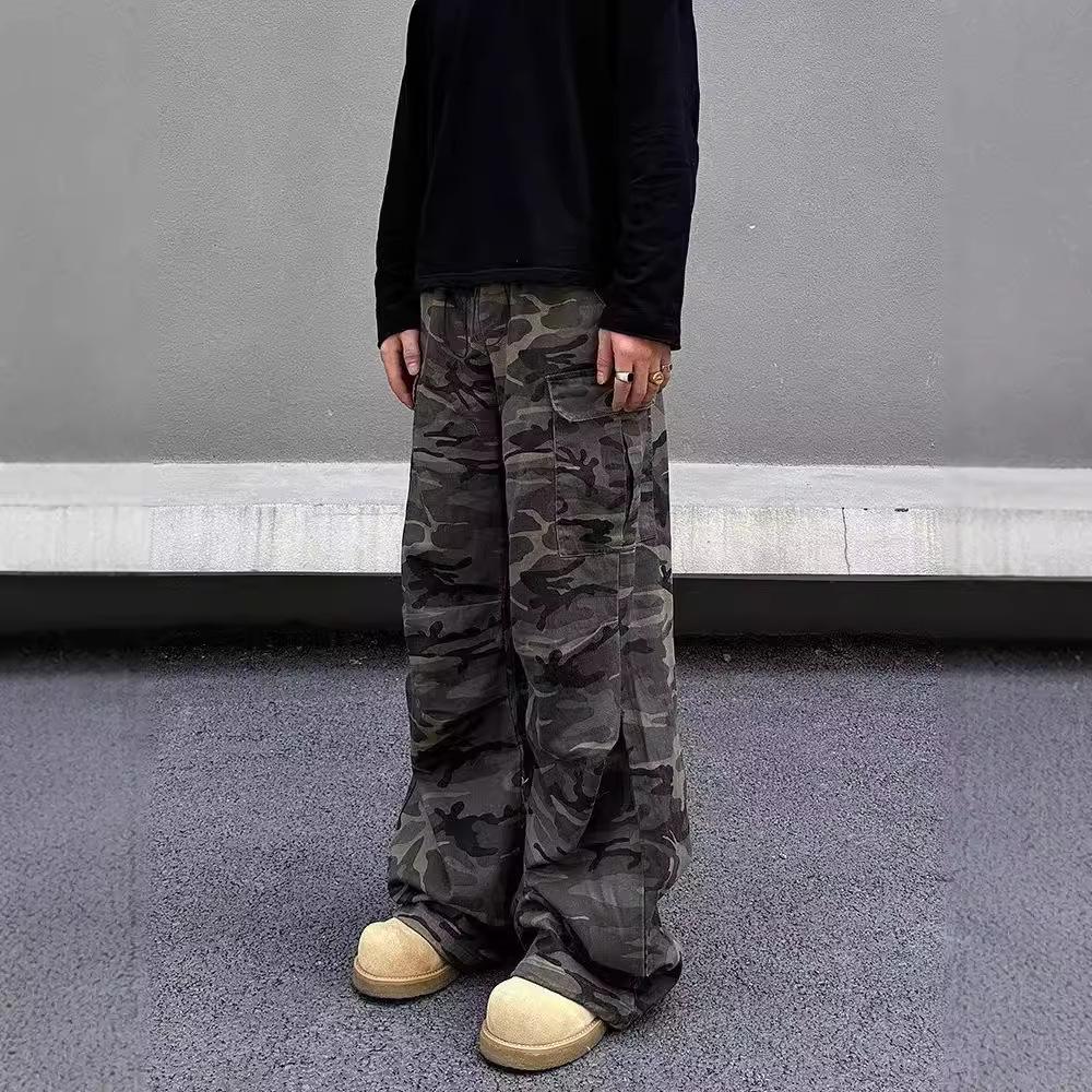 Camouflage Tooling Logging Pants Ins Men's American Retro High Street Slim-fitting Slim-fitting and Slim Straight-leg Pants Jeans